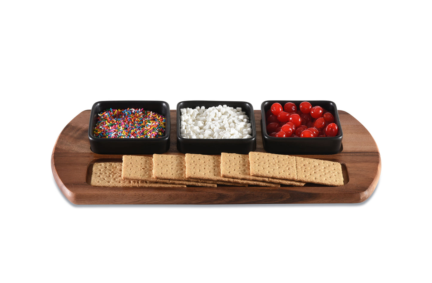 Charcuterie/ Serving Tray w/ 3 black square ceramic bowls - Hooyah Woodworks LLC