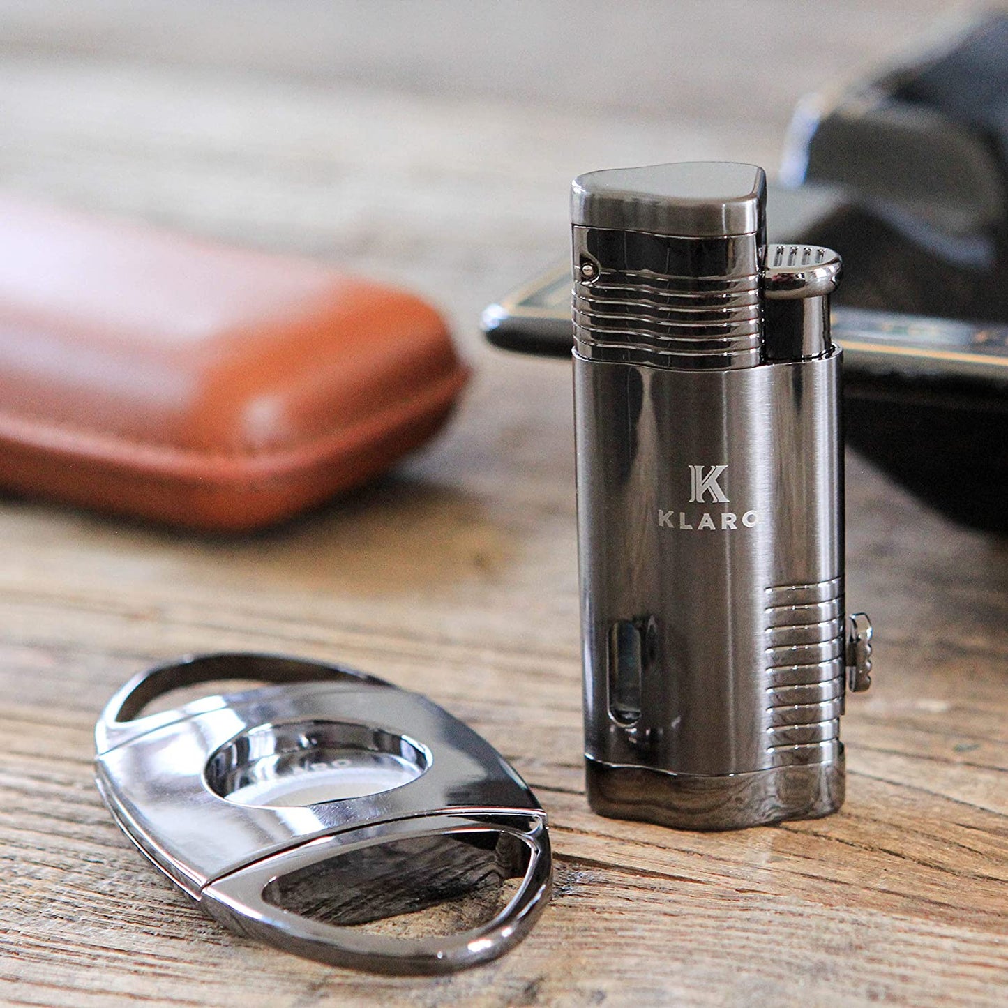 Cigar Accessory Kit Polished Gunmetal Finish Cutter & Torch Lighter