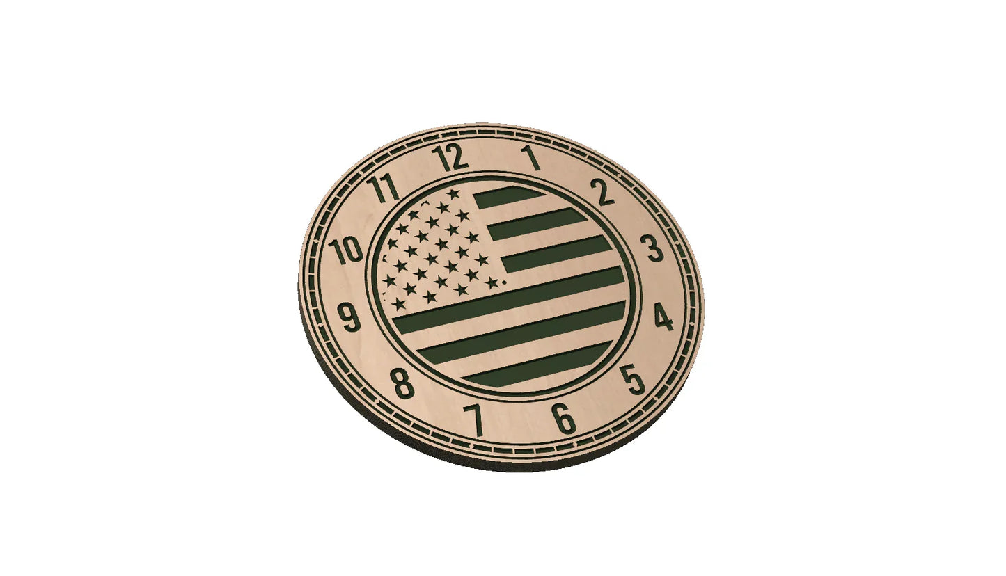 15-Inch American Flag Wood Wall Clock – Custom Woodworking Sign for Patriotic Decor - Hooyah Woodworks LLC