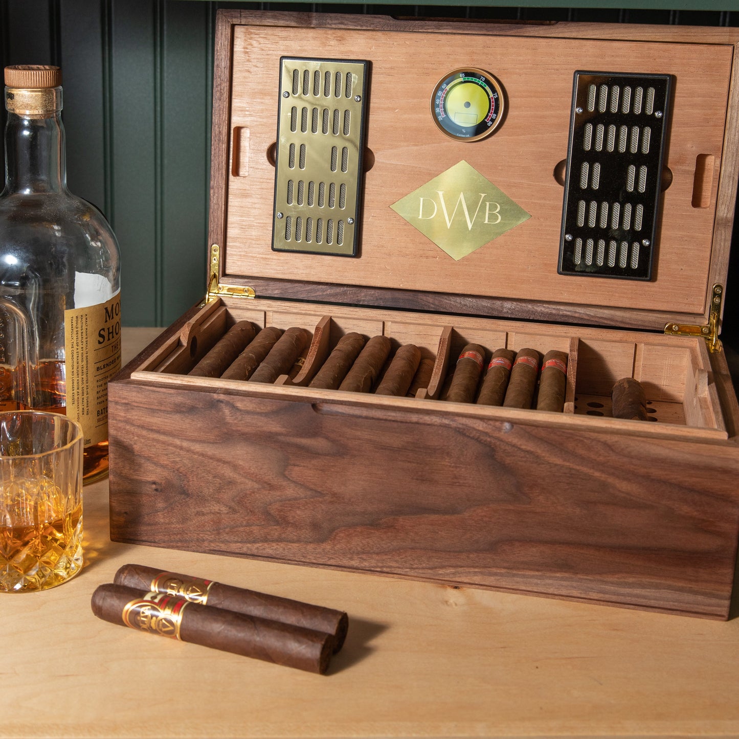 Cigar Humidor - Black Walnut with Spanish Cedar Lining - 80 Capacity - Hooyah Woodworks LLC