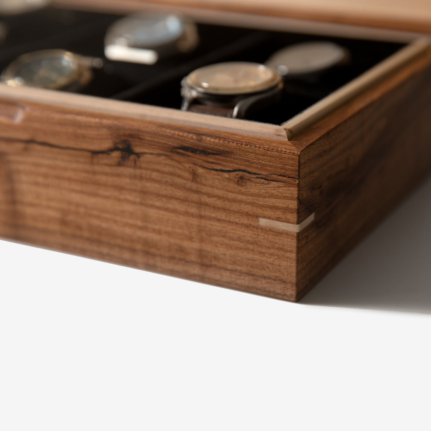 Watch Box - Desert Mesquite and Curly Maple - 8 Watch Compartments - Hooyah Woodworks LLC