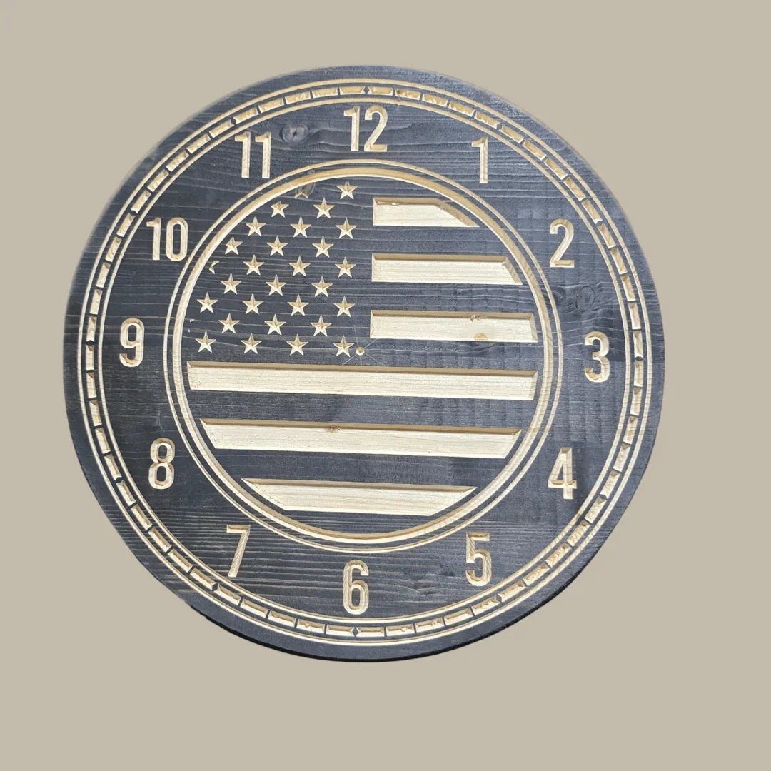 15-Inch American Flag Wood Wall Clock – Custom Woodworking Sign for Patriotic Decor - Hooyah Woodworks LLC
