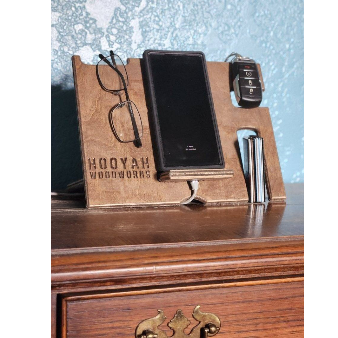 Night Stand Phone Docking / Charging Station Free Personalization - Hooyah Woodworks LLC