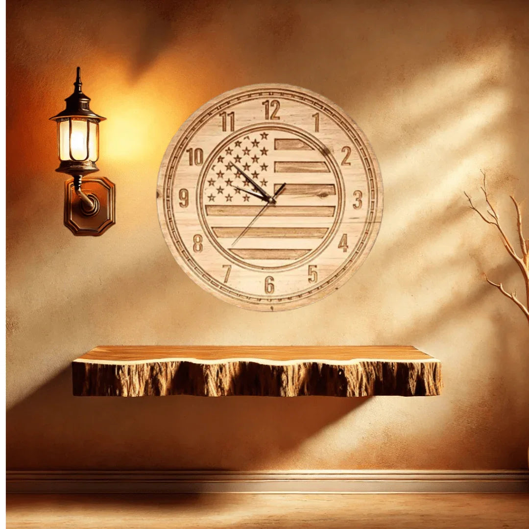 15-Inch American Flag Wood Wall Clock – Custom Woodworking Sign for Patriotic Decor - Hooyah Woodworks LLC