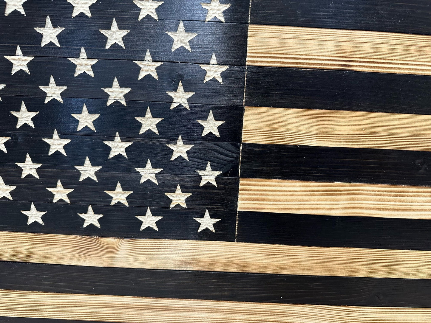 Wooden American flag with stars and stripes
