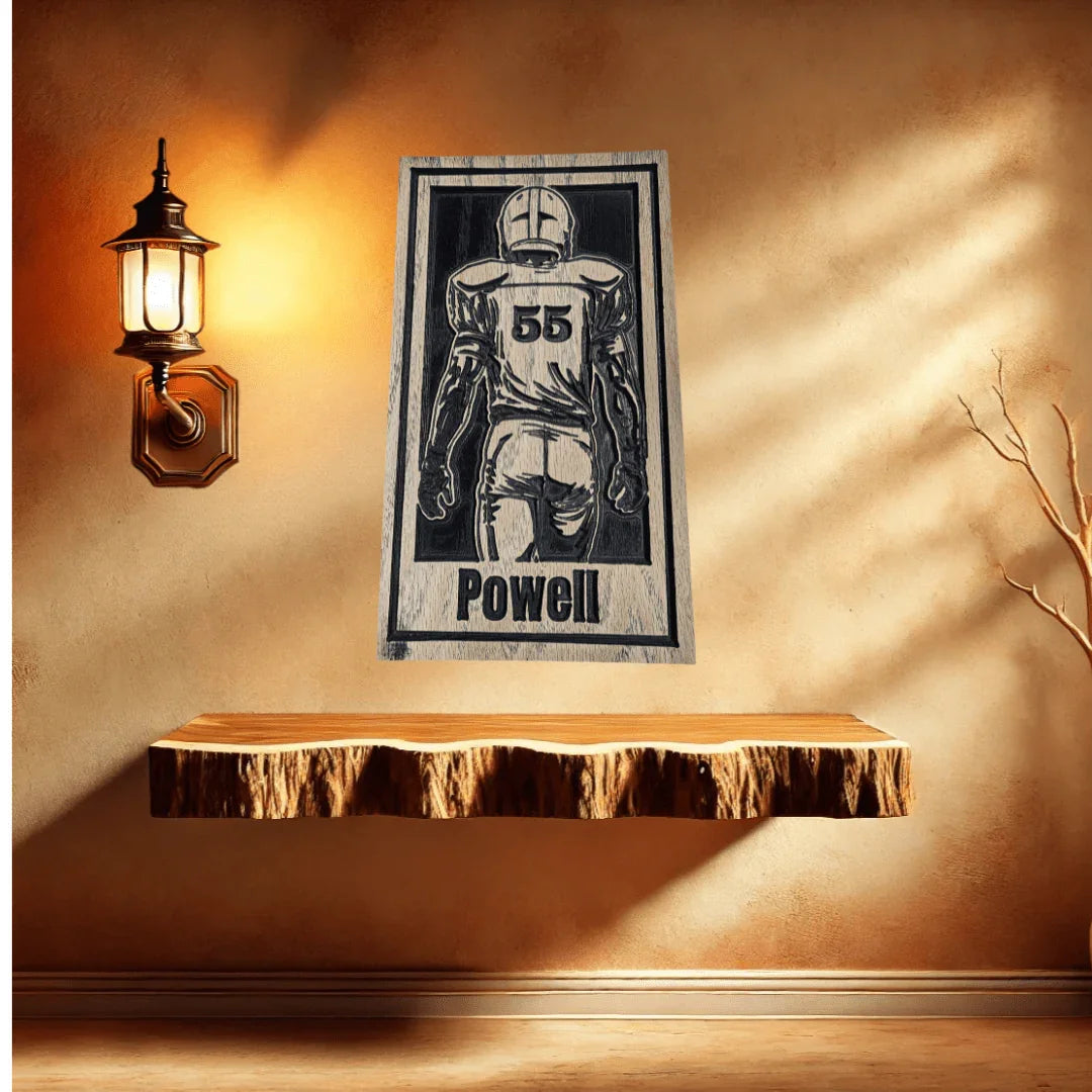 Personalized football player plalque - Hooyah Woodworks LLC