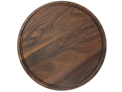 18" Walnut Personalized Round Board with Juice Groove, 18” Round Personalized Charcuterie Board, Wedding Gift, Gift For the Couple, USA Made - Hooyah Woodworks LLC