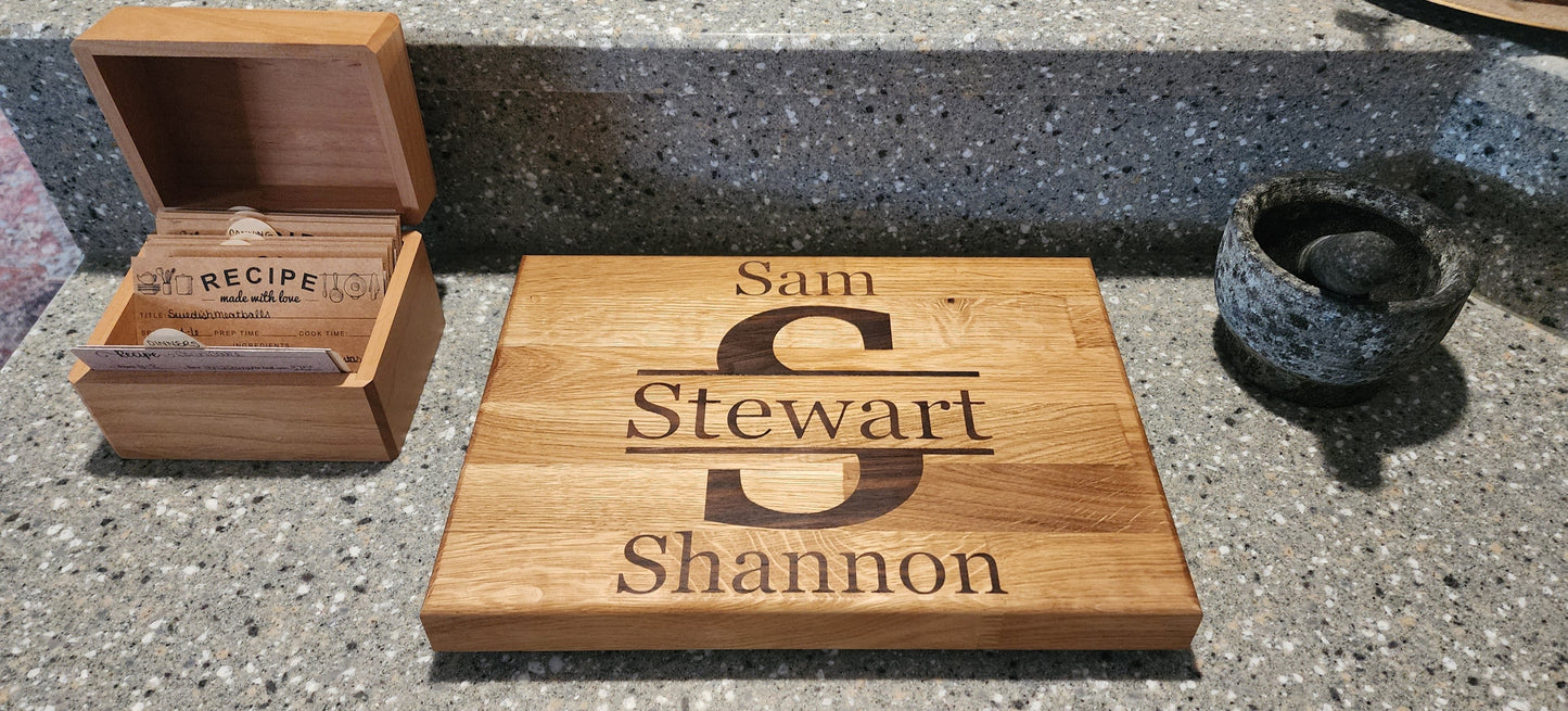 Walnut inlay butcher block cutting board. Personalization welcome.