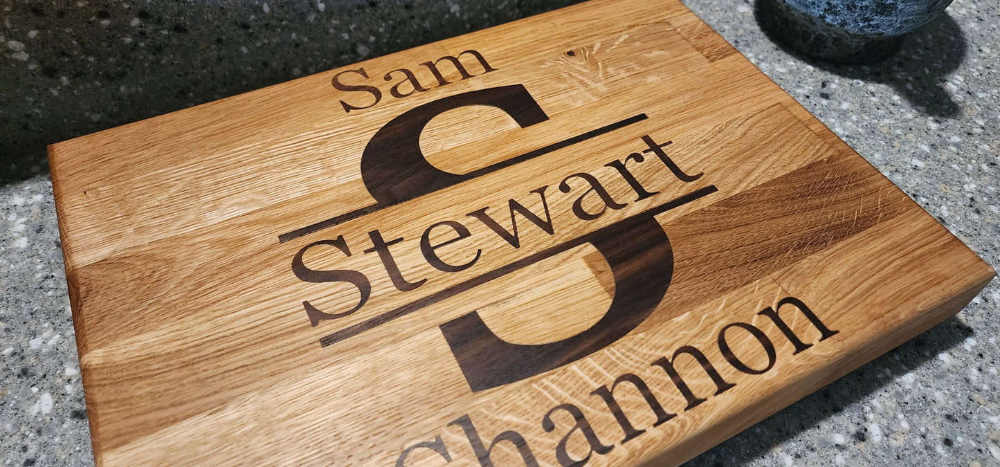 Walnut inlay butcher block cutting board. Personalization welcome.