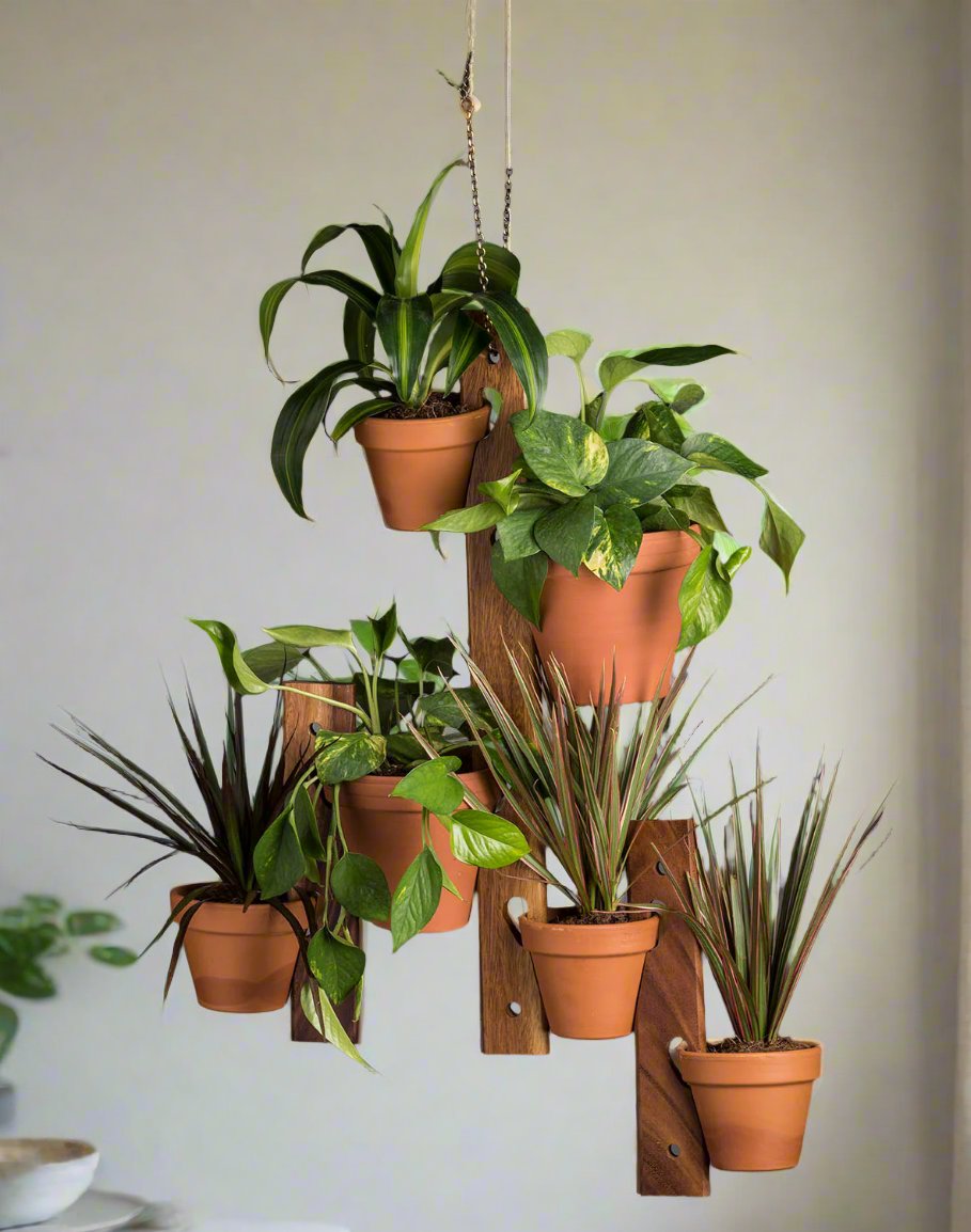 6 Pot Hanging Plant Holder - 3 piece set - Hooyah Woodworks LLC