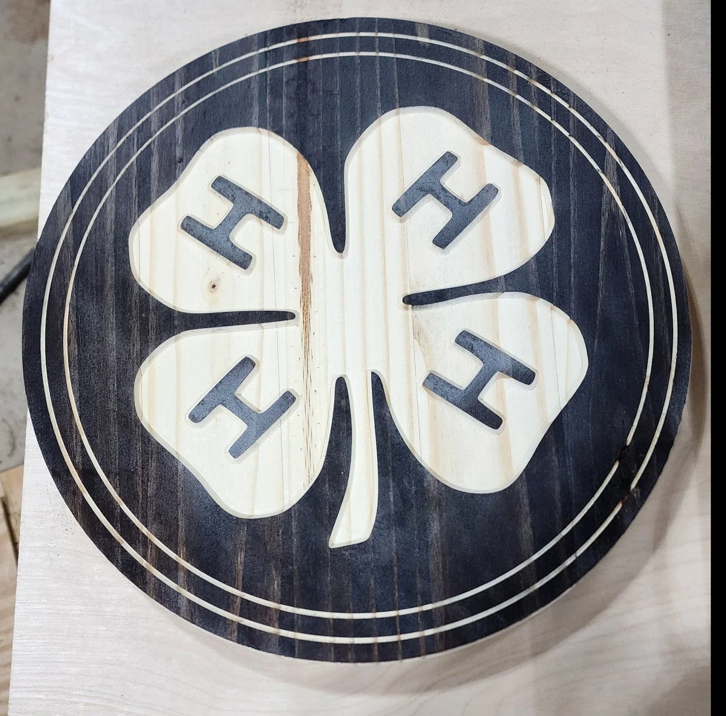 4H logo engraved and epoxy filled - Hooyah Woodworks LLC