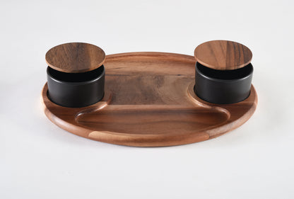 Charcuterie / Serving Tray w/ 2 Ceramic Bowls w/ Lids - Hooyah Woodworks LLC