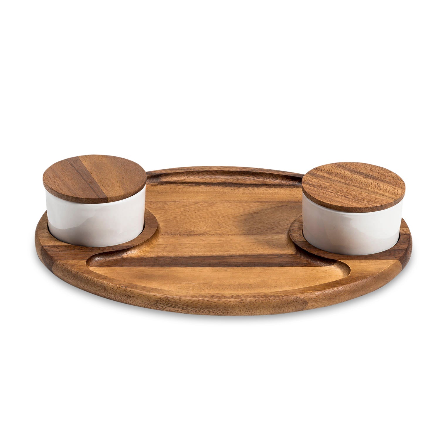 Charcuterie / Serving Tray w/ 2 Ceramic Bowls w/ Lids - Hooyah Woodworks LLC