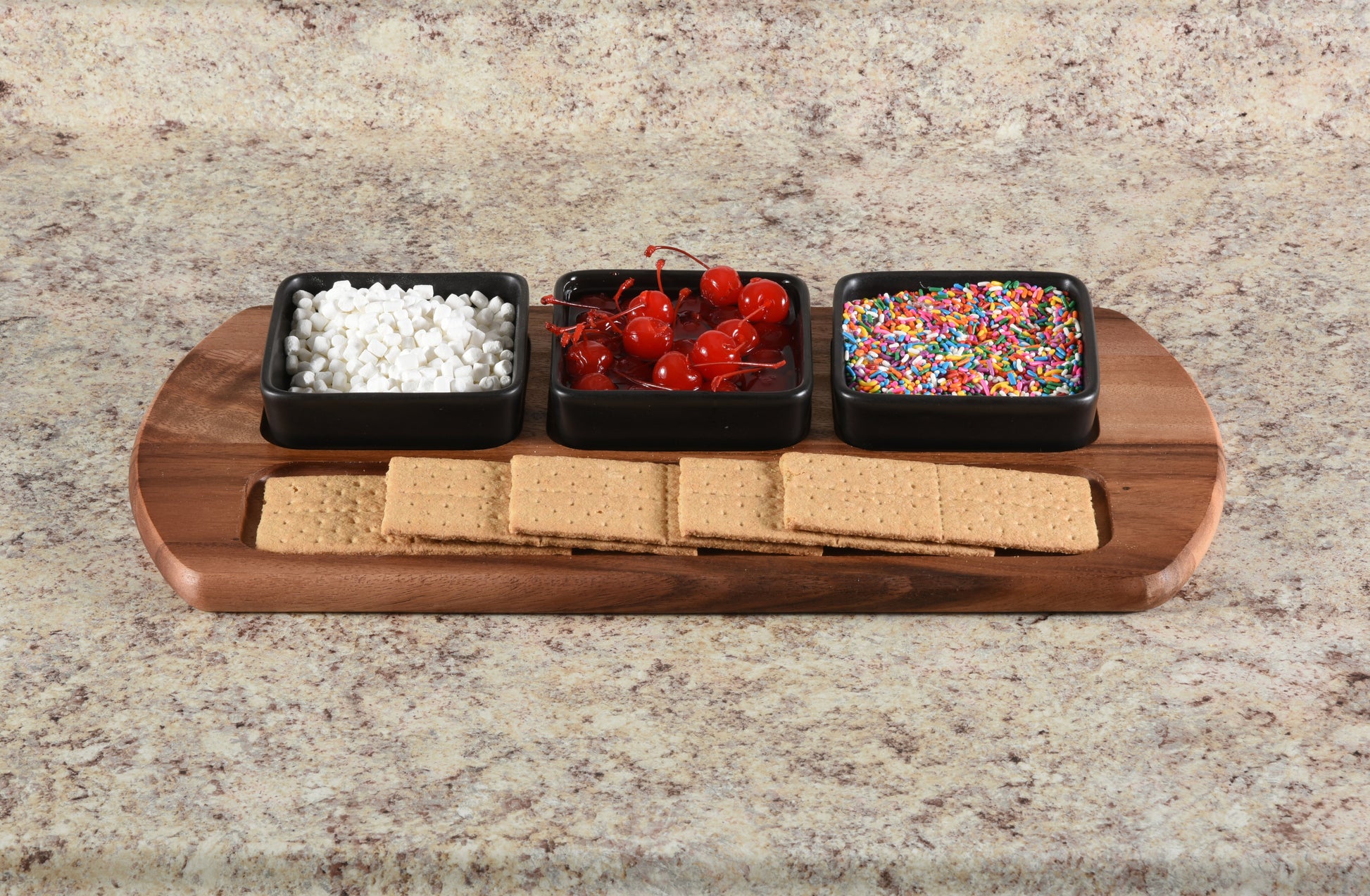 Charcuterie/ Serving Tray w/ 3 black square ceramic bowls - Hooyah Woodworks LLC