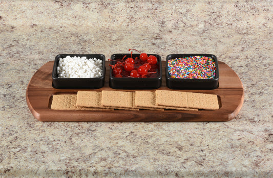 Charcuterie/ Serving Tray w/ 3 black square ceramic bowls - Hooyah Woodworks LLC