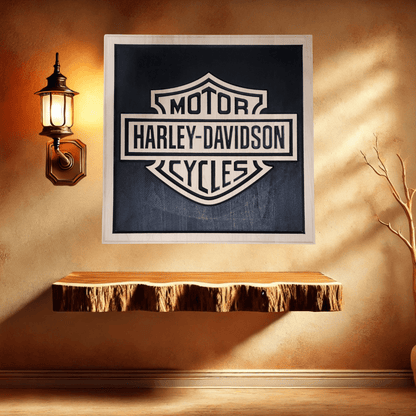 Harley Davidson wood sign made from Cherry wood and painted.