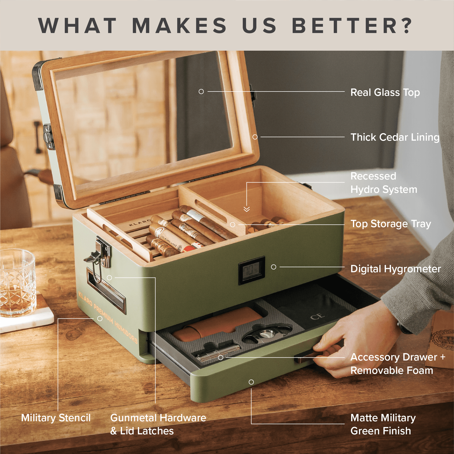 Military Glass Top Humidor - Hooyah Woodworks LLC