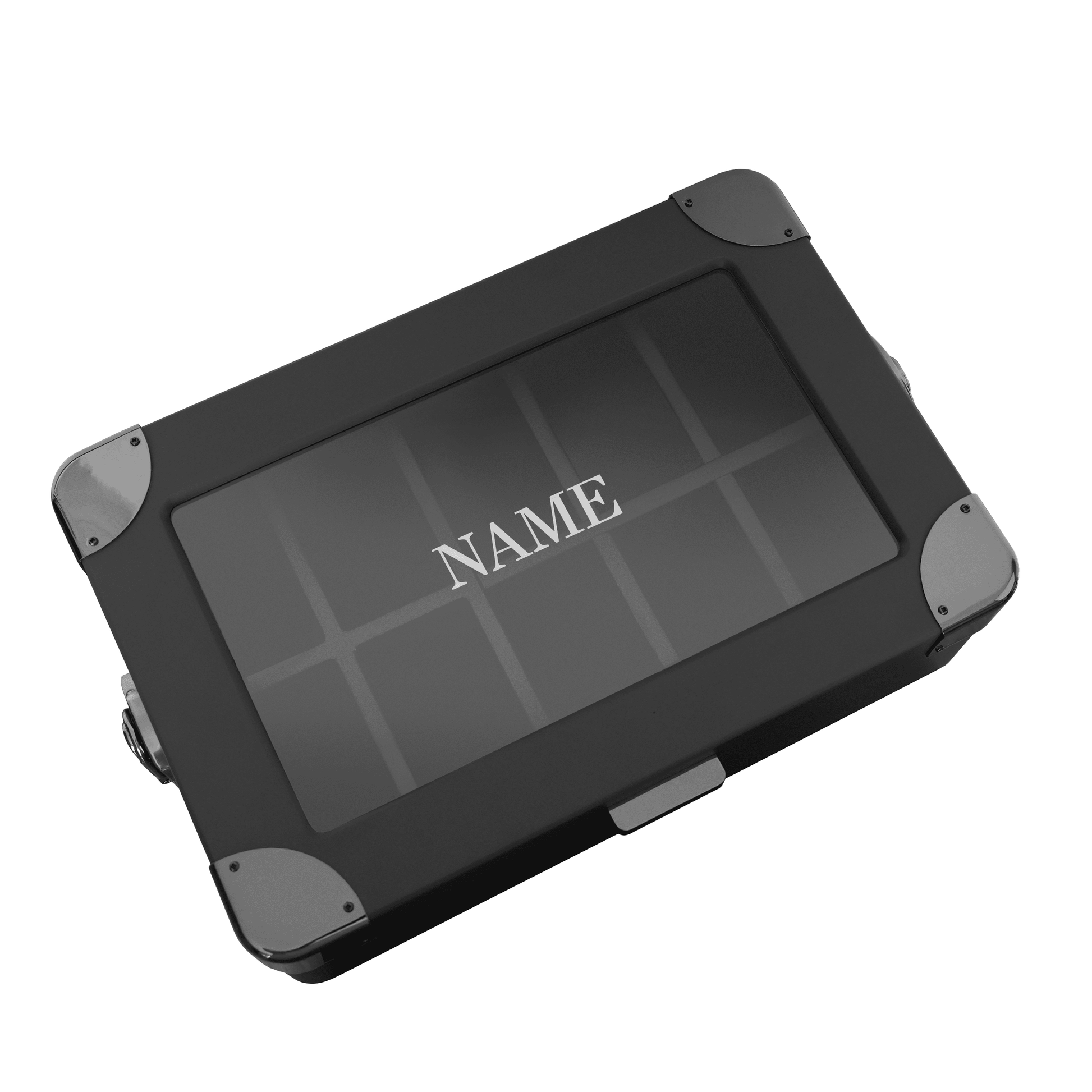 Black rugged case with 'NAME' branding on a white background