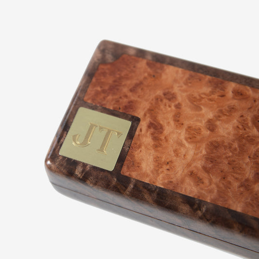 Cigar Travel Case - Redwood Burl Inlay - Personalized Brass Engraving - Spanish Cedar Lining - Hooyah Woodworks LLC