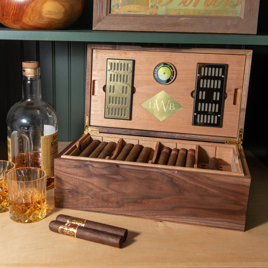 Cigar Humidor - Black Walnut with Spanish Cedar Lining - 80 Capacity - Hooyah Woodworks LLC