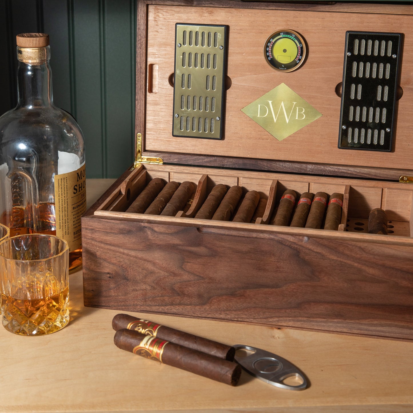 Cigar Humidor - Black Walnut with Spanish Cedar Lining - 80 Capacity - Hooyah Woodworks LLC