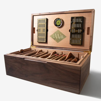 Cigar Humidor - Black Walnut with Spanish Cedar Lining - 80 Capacity - Hooyah Woodworks LLC