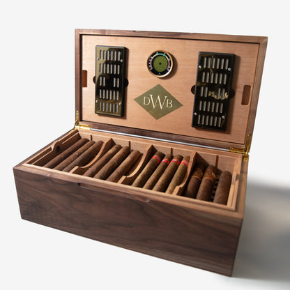 Cigar Humidor - Black Walnut with Spanish Cedar Lining - 80 Capacity - Hooyah Woodworks LLC