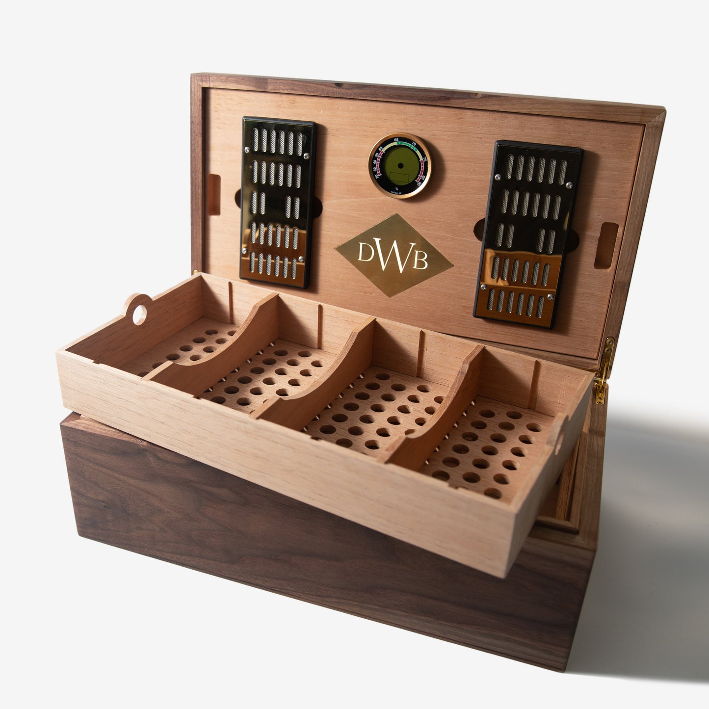 Cigar Humidor - Black Walnut with Spanish Cedar Lining - 80 Capacity - Hooyah Woodworks LLC