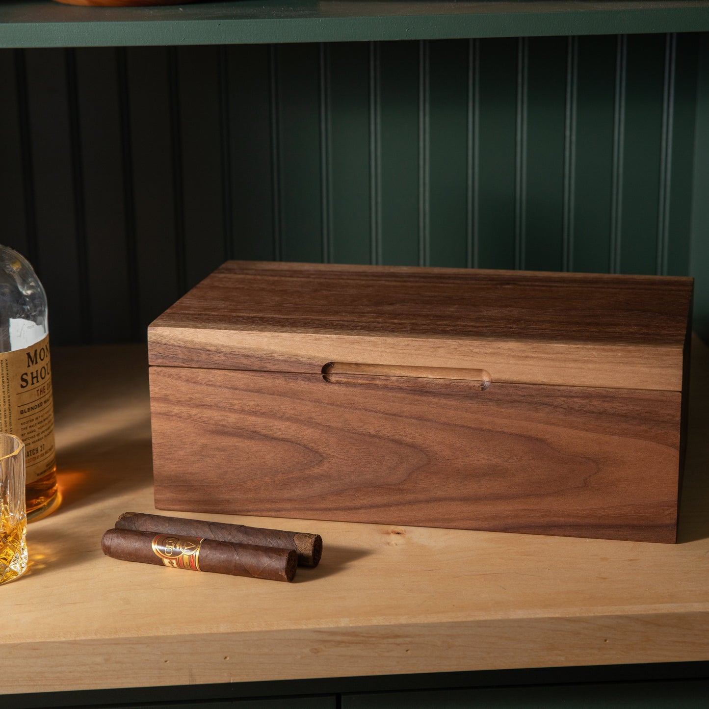 Cigar Humidor - Black Walnut with Spanish Cedar Lining - 80 Capacity - Hooyah Woodworks LLC