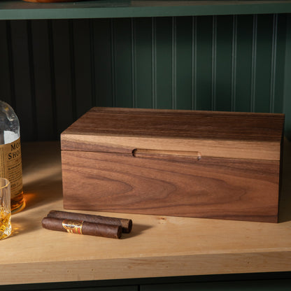 Cigar Humidor - Black Walnut with Spanish Cedar Lining - 80 Capacity - Hooyah Woodworks LLC