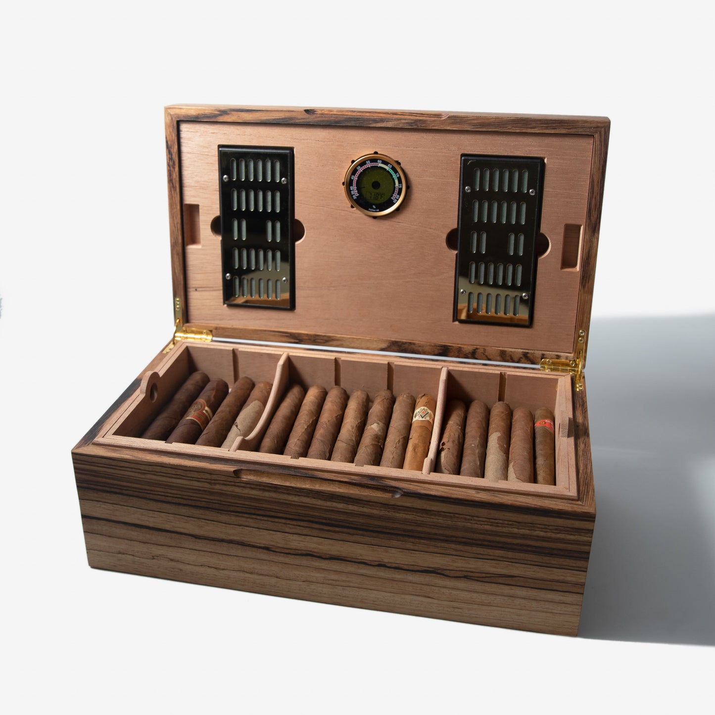 Cigar Humidor - Zebrawood with Spanish Cedar Lining - 80 Capacity - Hooyah Woodworks LLC