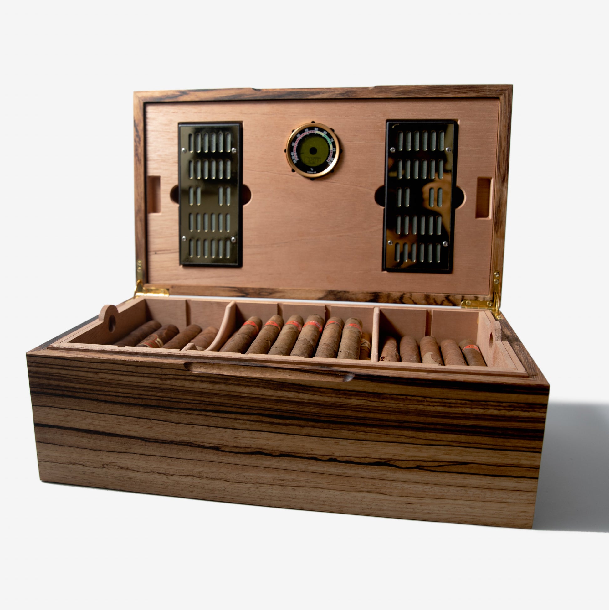 Cigar Humidor - Zebrawood with Spanish Cedar Lining - 80 Capacity - Hooyah Woodworks LLC