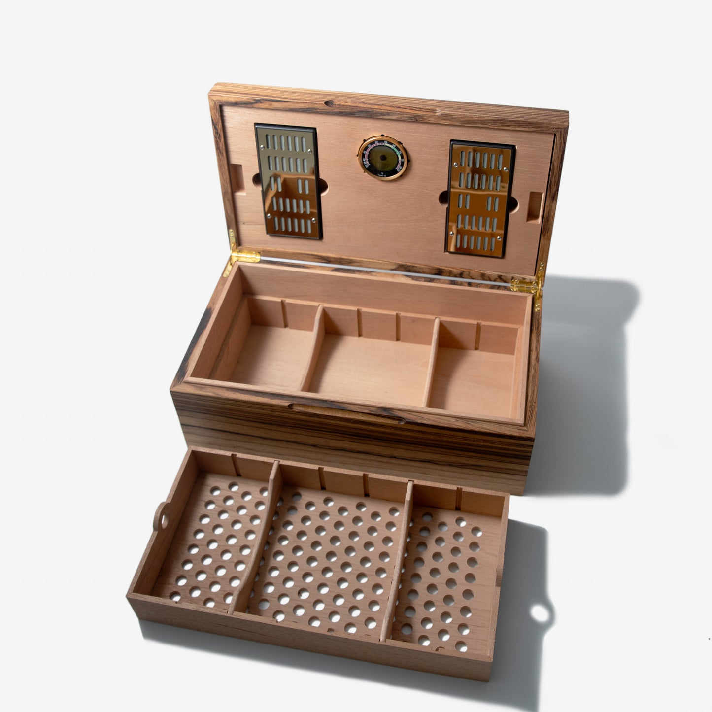 Cigar Humidor - Zebrawood with Spanish Cedar Lining - 80 Capacity - Hooyah Woodworks LLC