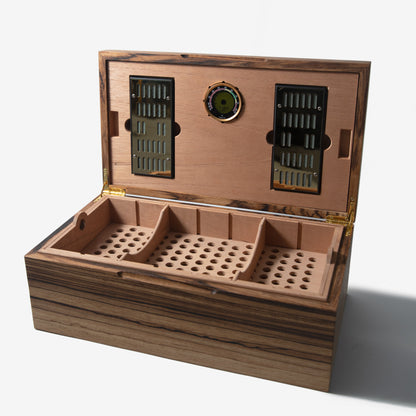 Cigar Humidor - Zebrawood with Spanish Cedar Lining - 80 Capacity - Hooyah Woodworks LLC