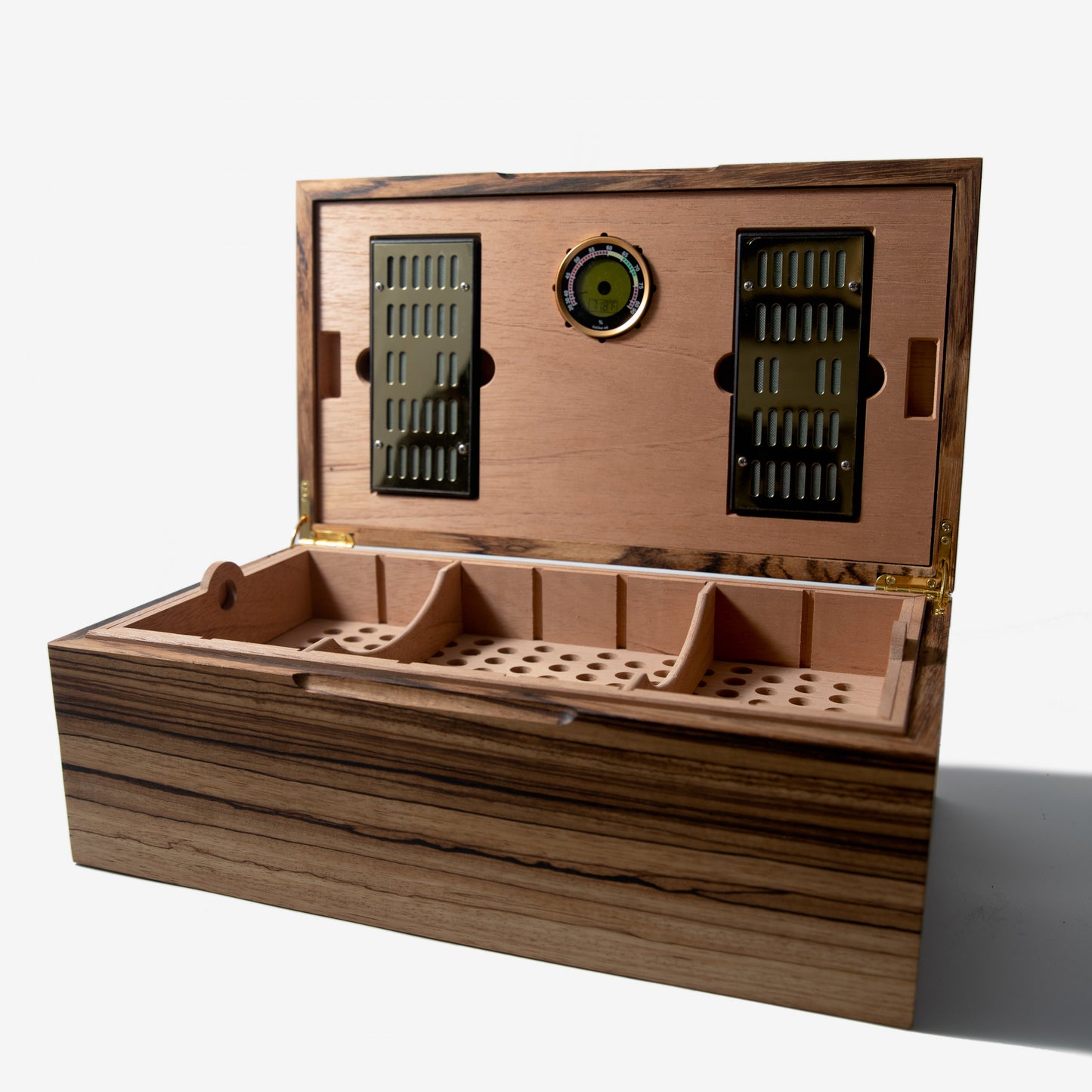 Cigar Humidor - Zebrawood with Spanish Cedar Lining - 80 Capacity - Hooyah Woodworks LLC