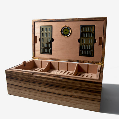 Cigar Humidor - Zebrawood with Spanish Cedar Lining - 80 Capacity - Hooyah Woodworks LLC