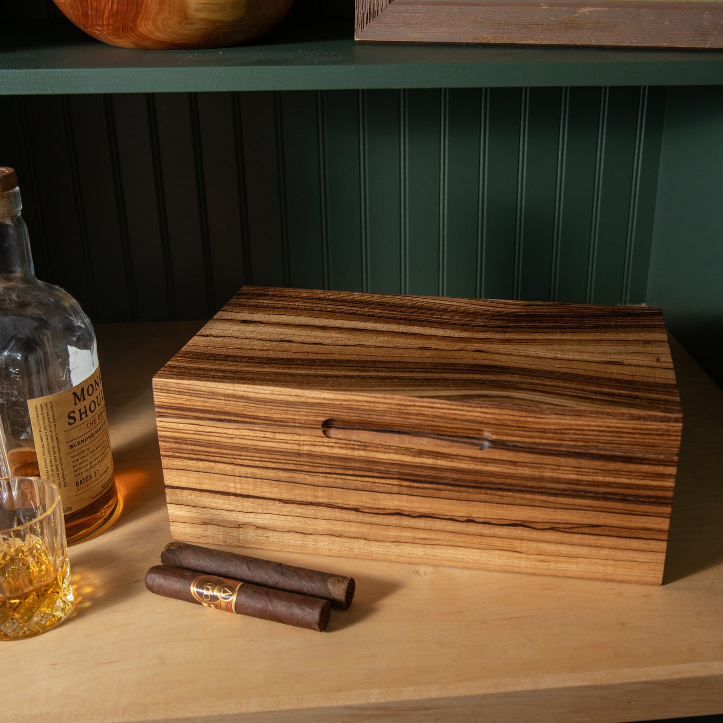 Cigar Humidor - Zebrawood with Spanish Cedar Lining - 80 Capacity - Hooyah Woodworks LLC