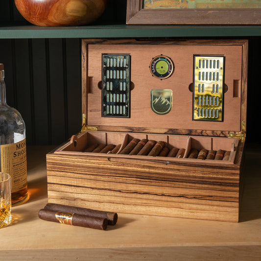 Cigar Humidor - Zebrawood with Spanish Cedar Lining - 80 Capacity - Hooyah Woodworks LLC