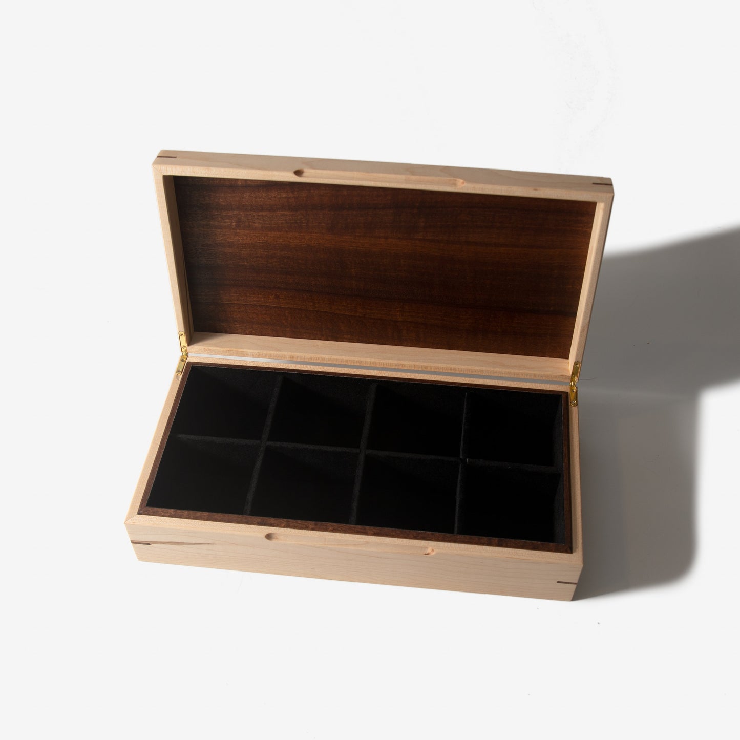 Watch Box - Curly Maple and Sapele Mahogany - 8 Watch Compartments - Hooyah Woodworks LLC
