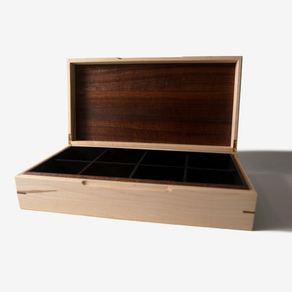 Watch Box - Curly Maple and Sapele Mahogany - 8 Watch Compartments - Hooyah Woodworks LLC