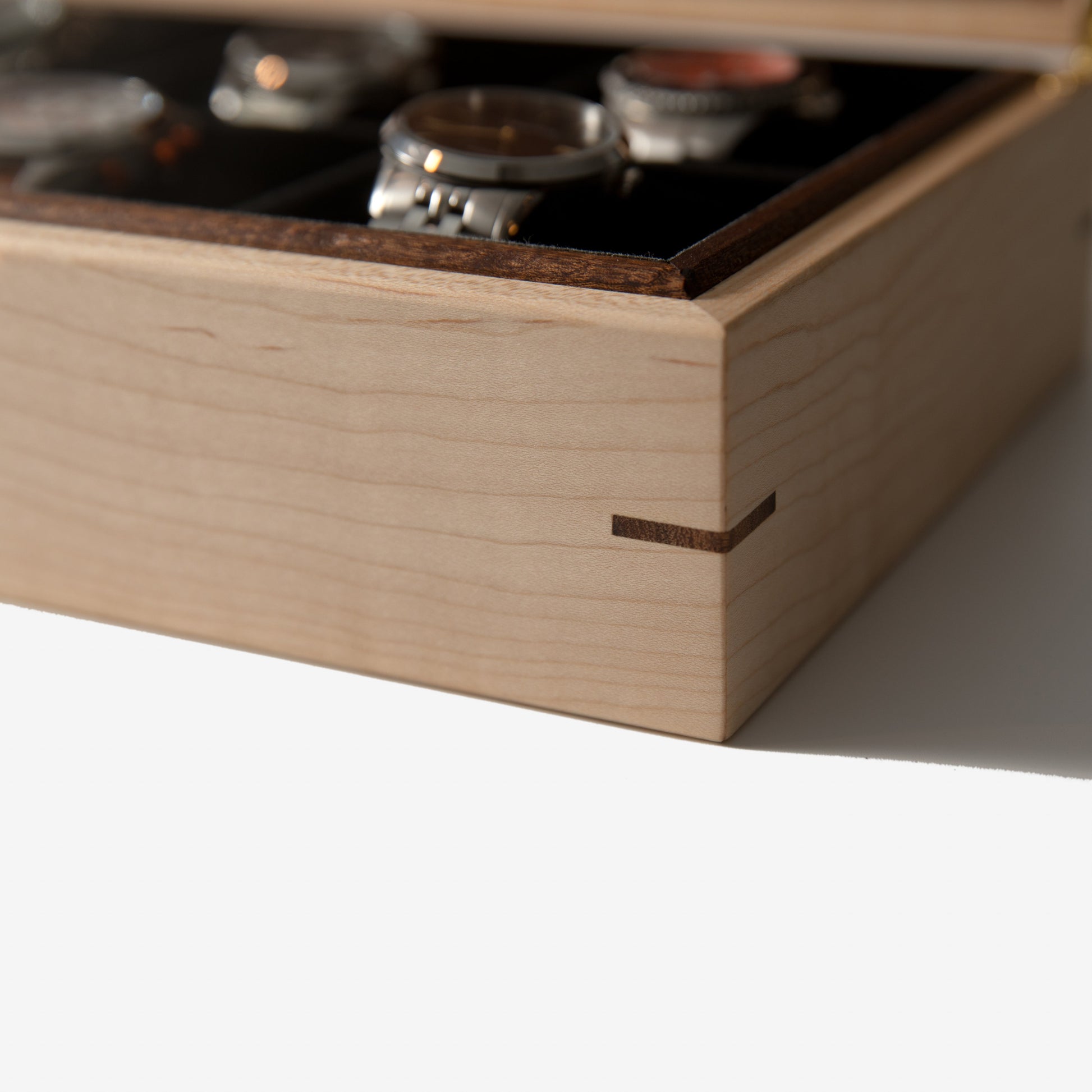 Watch Box - Curly Maple and Sapele Mahogany - 8 Watch Compartments - Hooyah Woodworks LLC