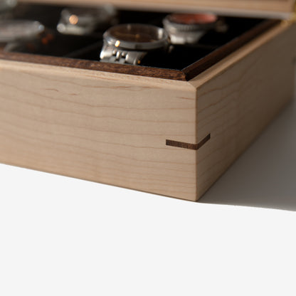 Watch Box - Curly Maple and Sapele Mahogany - 8 Watch Compartments - Hooyah Woodworks LLC