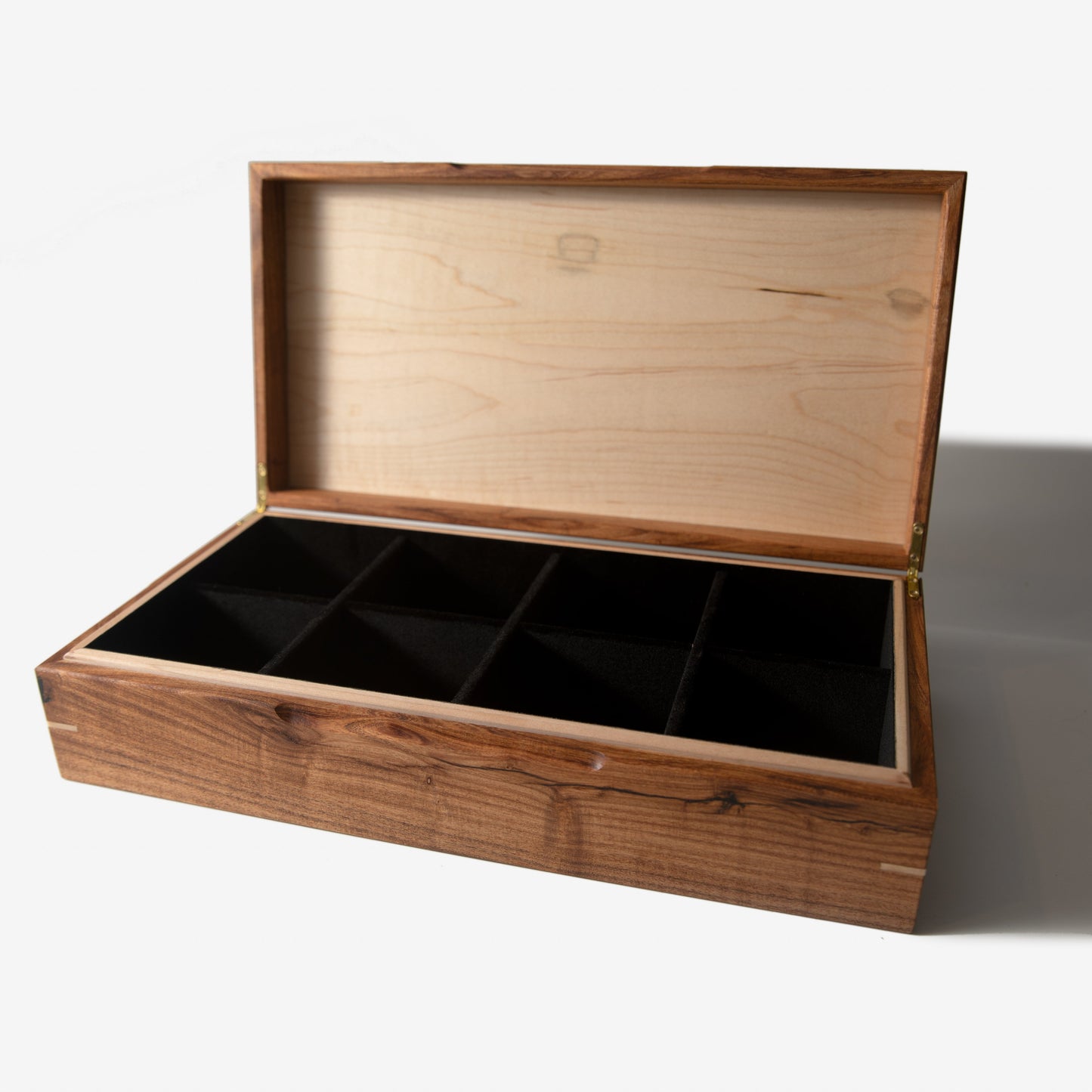 Watch Box - Desert Mesquite and Curly Maple - 8 Watch Compartments - Hooyah Woodworks LLC