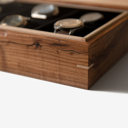 Watch Box - Desert Mesquite and Curly Maple - 8 Watch Compartments - Hooyah Woodworks LLC