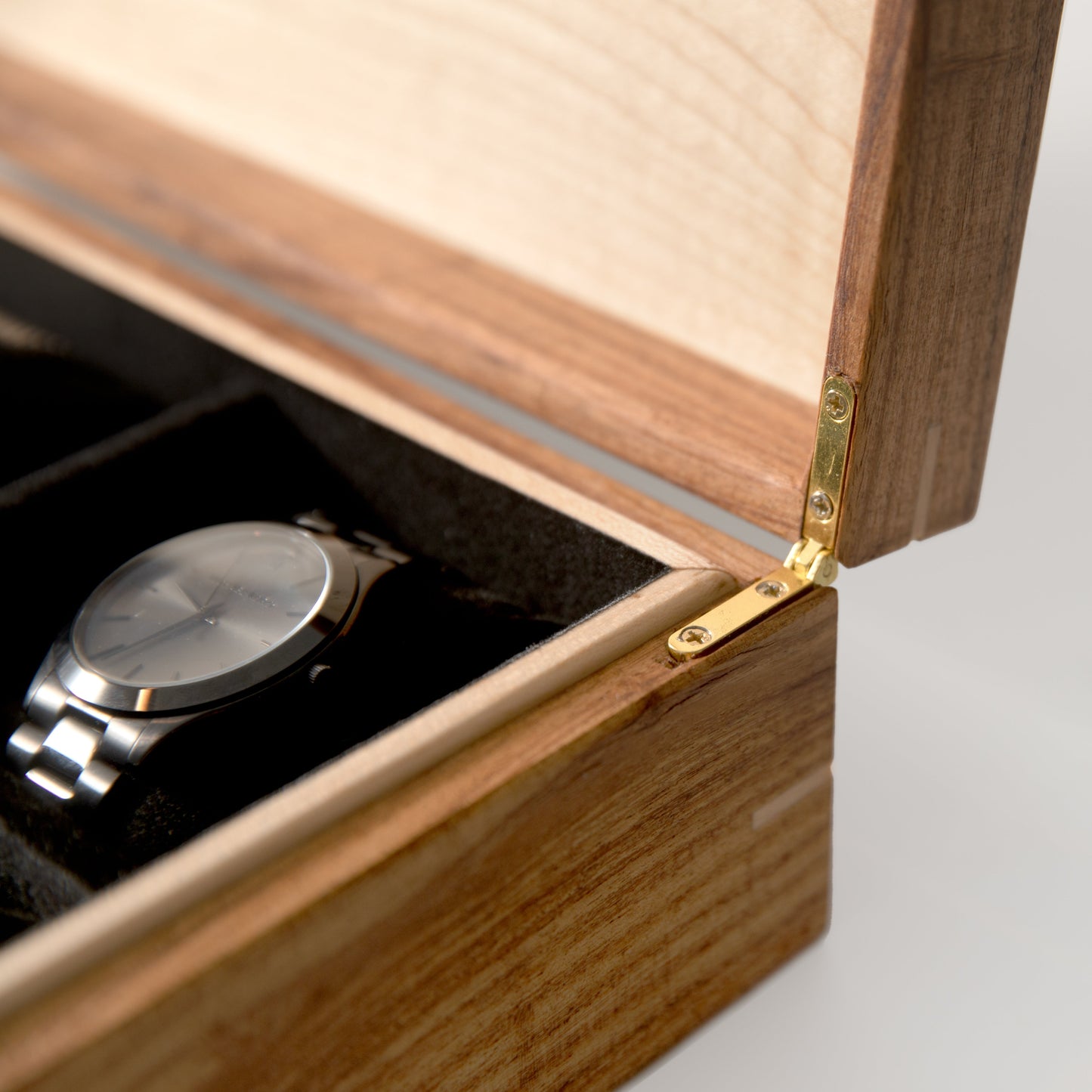 Watch Box - Desert Mesquite and Curly Maple - 8 Watch Compartments - Hooyah Woodworks LLC