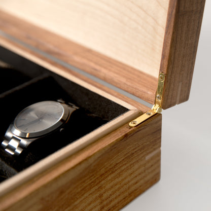 Watch Box - Desert Mesquite and Curly Maple - 8 Watch Compartments - Hooyah Woodworks LLC