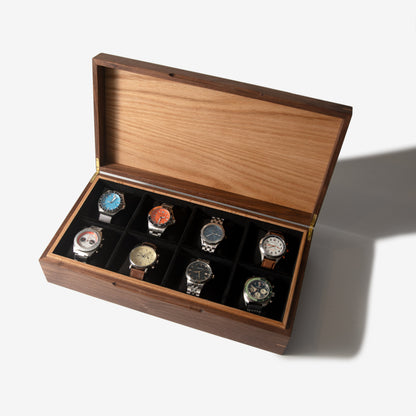 Watch Box - Black Walnut and Oak - 8 Compartments - Hooyah Woodworks LLC