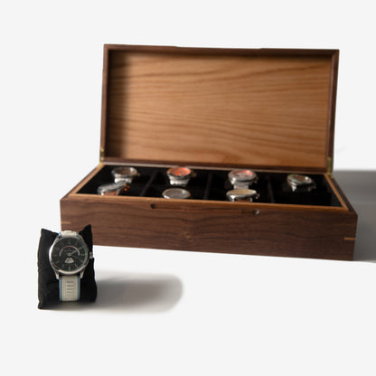 Watch Box - Black Walnut and Oak - 8 Compartments - Hooyah Woodworks LLC