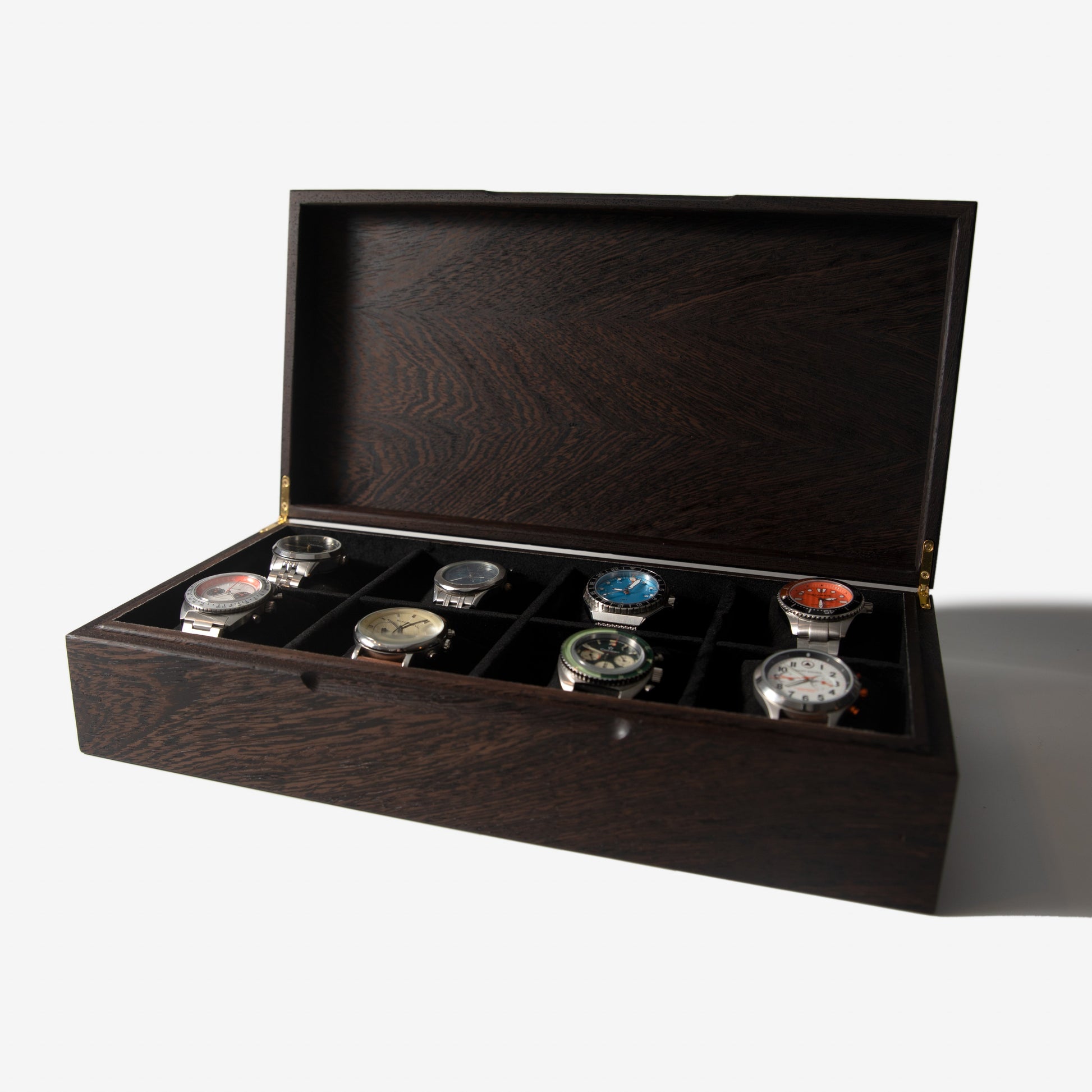 Watch Box - Wenge Hardwood - 8 Watch Compartments - Hooyah Woodworks LLC