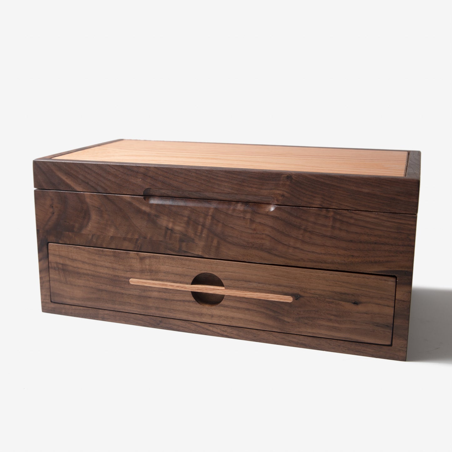 Watch Box with Drawer - Black Walnut and Oak - 12 to 16 Watch Compartments - Hooyah Woodworks LLC